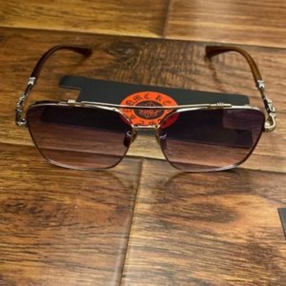 New Chrome hearts sunglasses with zipper leather pouch and cloth and it’s box